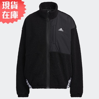 Adidas 女裝 立領外套 拼接 絨毛 口袋 黑【運動世界】HD0364