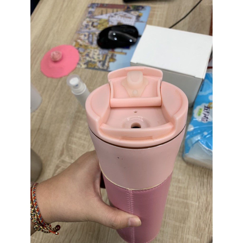 二手】Starbucks 粉色皮套不銹鋼保溫隨行杯473ml 、覆蓋小鋼杯