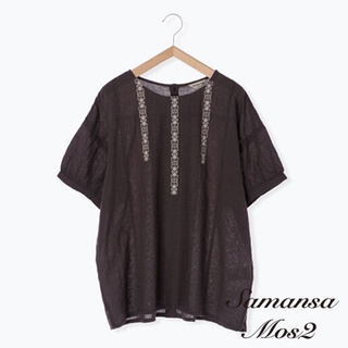 Samansa Mos2 幾何圖案十字繡設計棉質短袖上衣(FL16L0A2880)