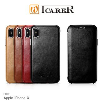 ICARER Apple iPhone X 復古曲風磁吸側掀真皮皮套