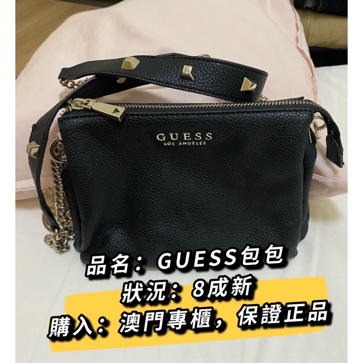 （二手）guess 黑色卯丁拉鍊多夾層斜側背包