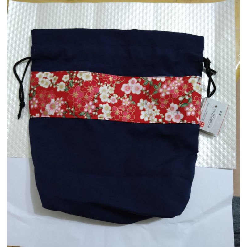 全新 日本 和風櫻花繽紛 紅色 和風 束口袋 手提袋 方包 提袋 手袋 包包日式 風格 布質 和織品 甜美 日本帶回