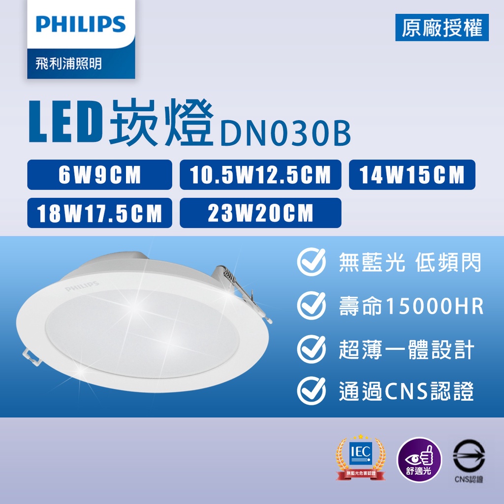 【飛利浦】LED 崁燈 6W 9cm/12W 12.5cm/20W 17.5cm/24W 20cm 嵌燈 附快速接頭