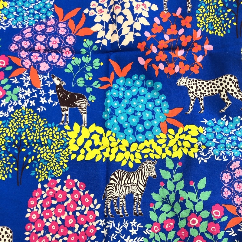 豬豬日本拼布 echino古家悅子 設計布 叢林主題布 藍色 棉麻布料材質