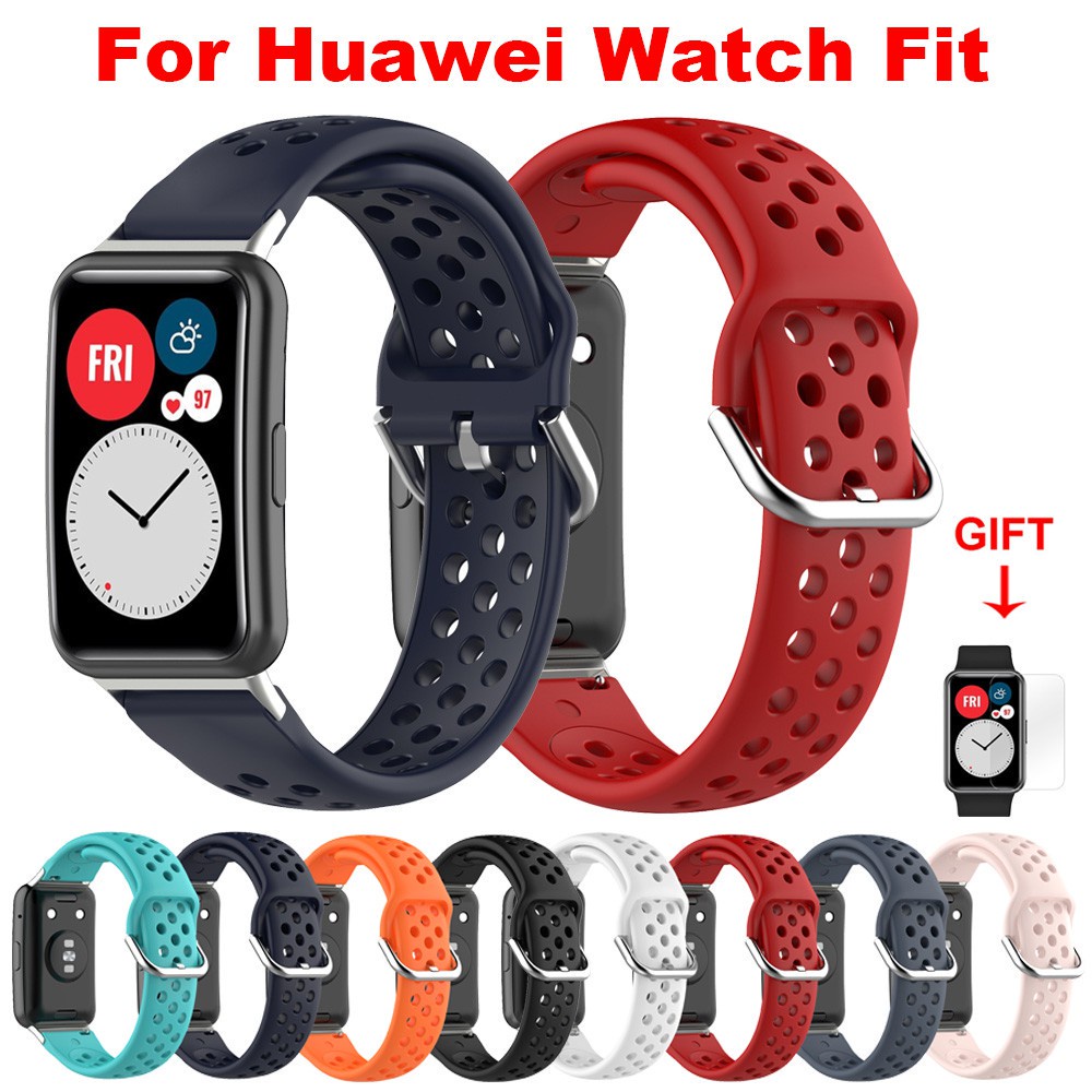 適用華為Watch Fit 錶帶 華為fit 矽膠錶帶 Huawei Watch Fit 運動腕帶 透氣錶带