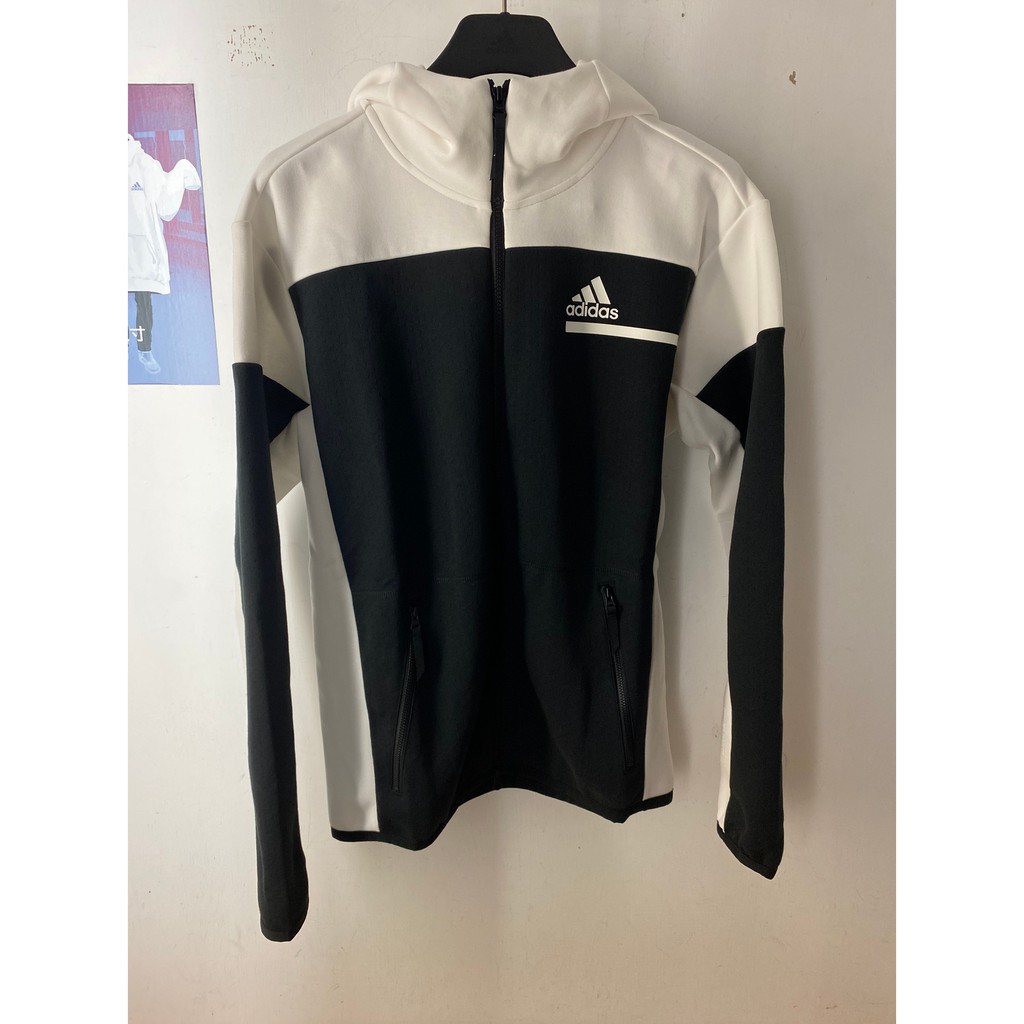 adidas 外套 Full-Zip Hoodie 運動休閒 男 Z.N.E. 連帽 穿搭 再生材質 黑白 GM6533