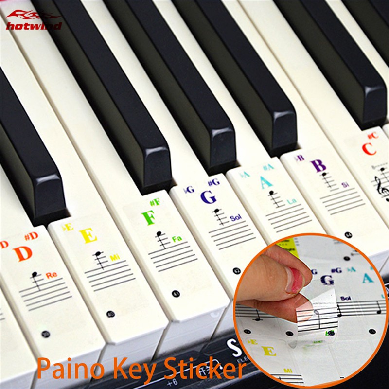 Hw 88/61 鍵鋼琴彩色貼紙透明音符符號貼紙適用於手捲鋼琴