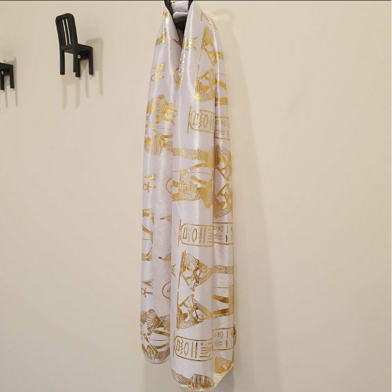 埃及購入 撞色 白色 金色 圍巾 頭紗 披肩 披風 高雅 氣質 休閒 正式 高質感 舒服 絲質 絲巾 方巾 領巾 絲綢