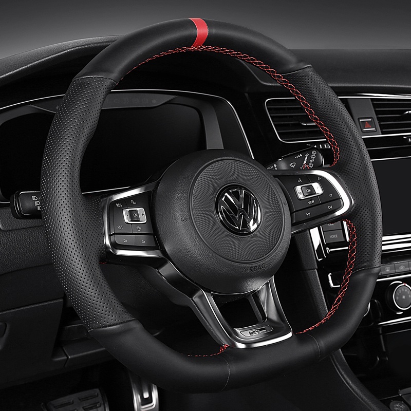 福斯 VW Golf 7/7.5方向盤套手縫真皮翻毛皮rline/gti專用改裝裝飾內