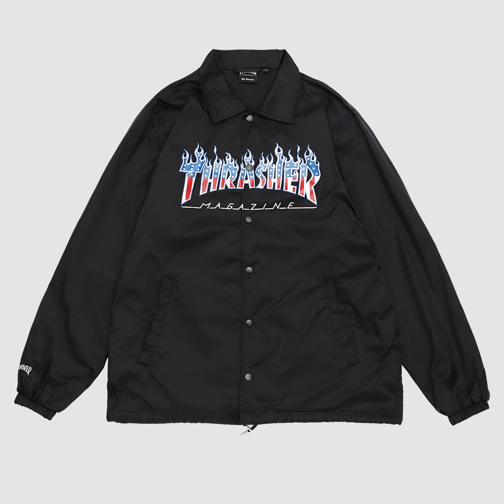 【奎斯特】THRASHER FLAME PATRIOT COACH JACKET 日線 愛國者火焰教練外套 黑色