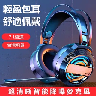 🔥CC現貨下殺🚀帶麥克風 重低音電競耳機 有線耳機 立體環繞音 七彩炫酷遊戲耳機 電腦耳機 頭戴式 耳罩式