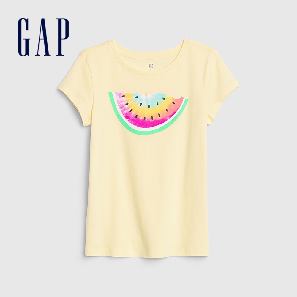 Gap 女童裝 Logo漸層圓領短袖T恤-淡黃色(577842)