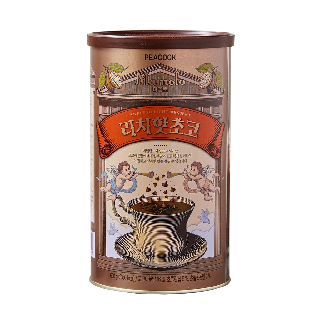 預購【首爾先生mrseoul】韓國 Peacock Mamolo 香濃熱巧克力飲 600g/罐 熱可可 天使巧克力 沖泡