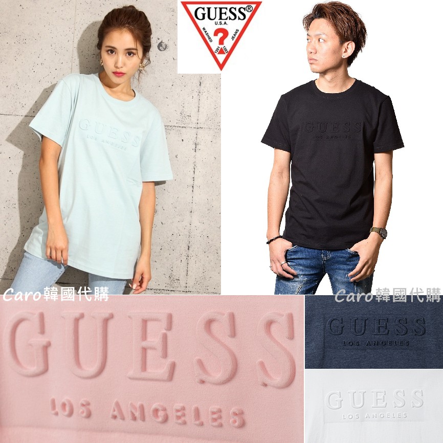 4 3收單 Caro韓國代購 Guess 浮雕logo短袖t恤韓國限定男女皆可穿 蝦皮購物