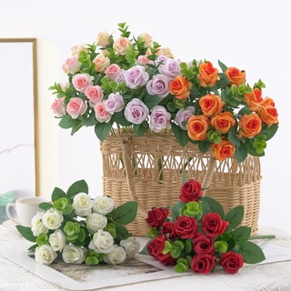 11 花桉樹玫瑰花花束人造花塑料花人造花假花婚禮花束