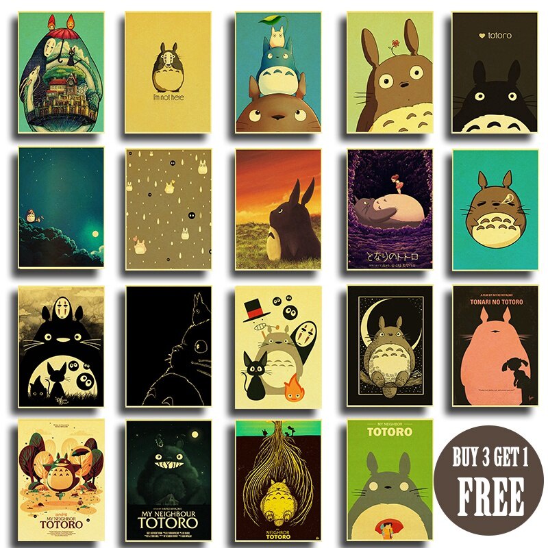 Hayao Miyazaki 經典動漫電影龍貓海報兒童房裝飾牛皮紙復古印刷海報藝術壁紙