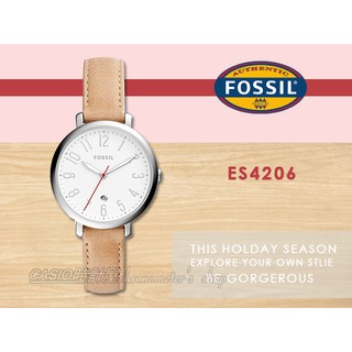 FOSSIL 手錶專賣店 時計屋 ES4206 簡約石英女錶 皮革錶帶 白色錶面 防水 日期顯示 新品 保固一年 開發票