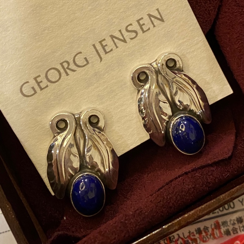 稀少石美Georg jensen #108 青金石夾式耳環