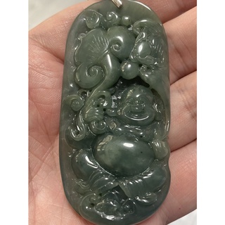 天然緬甸A貨翡翠 滿油青如意彌勒