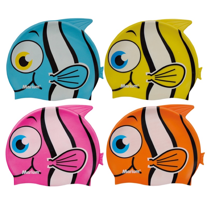 芭比游泳👣Marium兒童矽膠泳帽-小丑魚 四色可挑 7608D