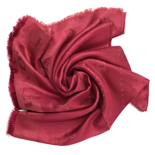 【COACH】馬車 LOGO羊毛混莫代爾方巾圍巾(漿果紅)