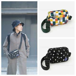 日本 sousou 數字格子小方包 帆布簡約可愛單肩斜背包 相機包 手機包