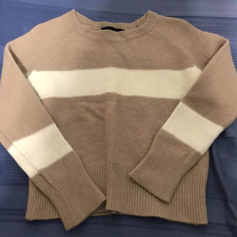 韓國購回 奶茶色拼色針織毛衣