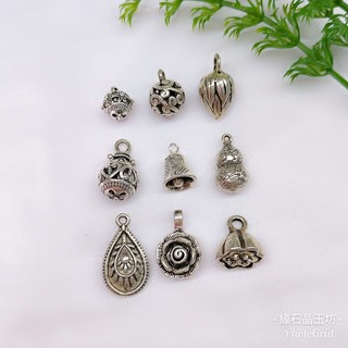 【現貨】合金藏銀蓮花/圓珠造型吊墜/耳環/手鍊/項鍊/吊飾配珠/串珠手作DIY材料{滿佰出貨}