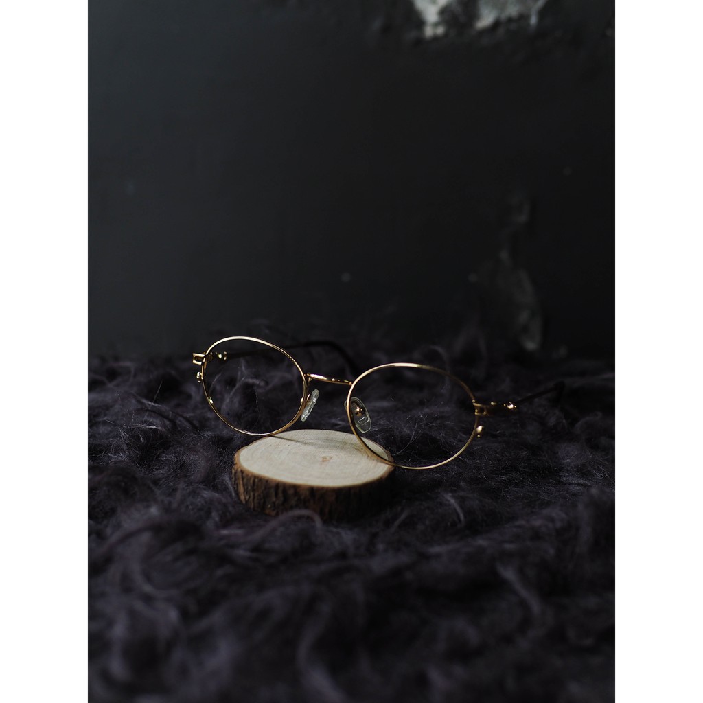 金沙黃太極圓珠簍空橢圓形細框金屬鏡框 古董眼鏡 Italy/glasses