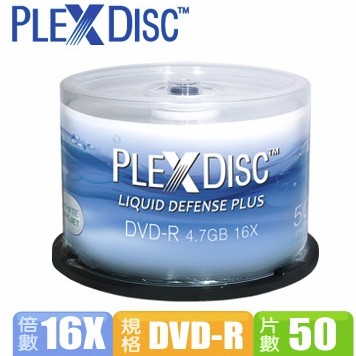 【空白DVD光碟片】PLEXDISC DVD-R 16x 50片裝 噴墨可印 防水光碟片