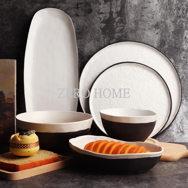 ZERO HOME日式陶瓷早餐碗盤碟子家用披薩盤糕點盤子平盤大圓盤不規則魚盤餐&amp;超取請聊聊我&amp;預購