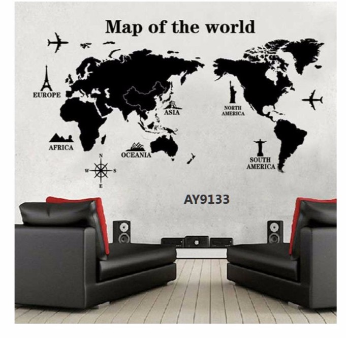 【MIA小舖】世界地圖 無痕 壁貼(AY9133)(60*90CM)