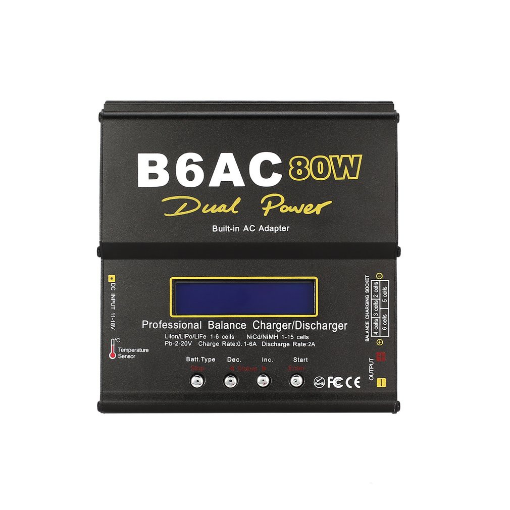 B6ac 80W 6A Lipo NiMh 鋰離子鎳鎘 AC / DC RC 平衡充電器 10W 放電器