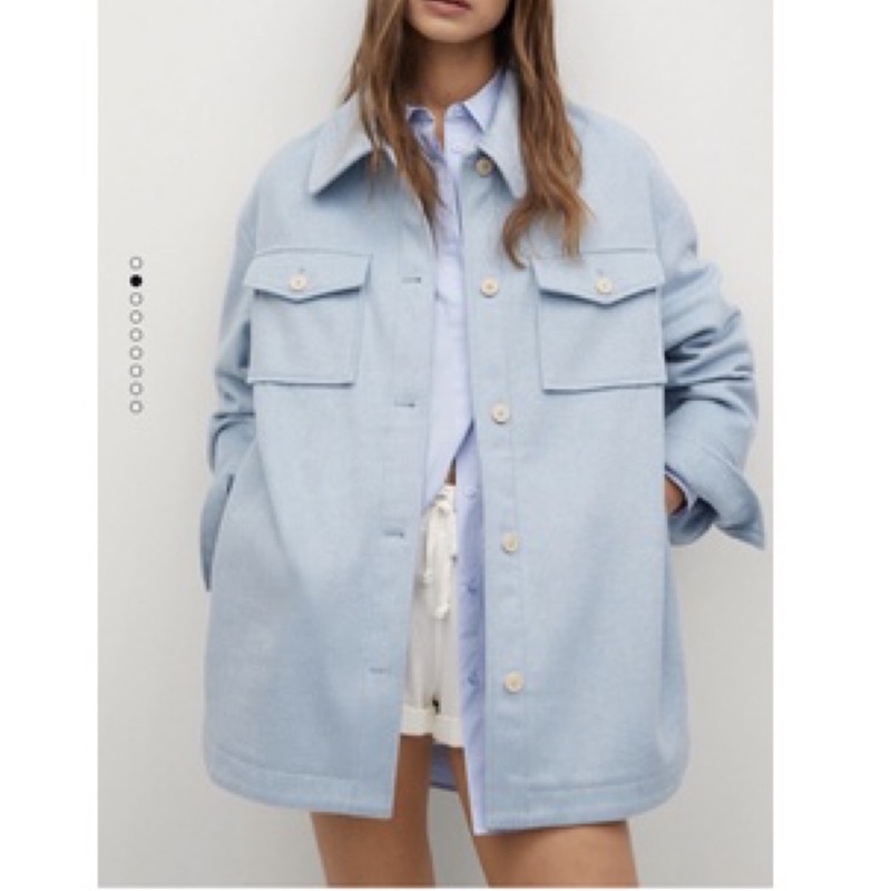 mango 水藍色 baby blue襯衫式毛料大衣外套