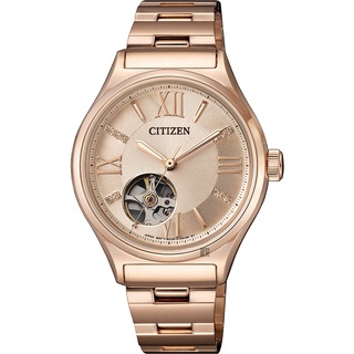 ∣聊聊可議∣CITIZEN 星辰 Lady 晶鑽小鏤空機械錶-玫瑰金/33mm PC1003-58X