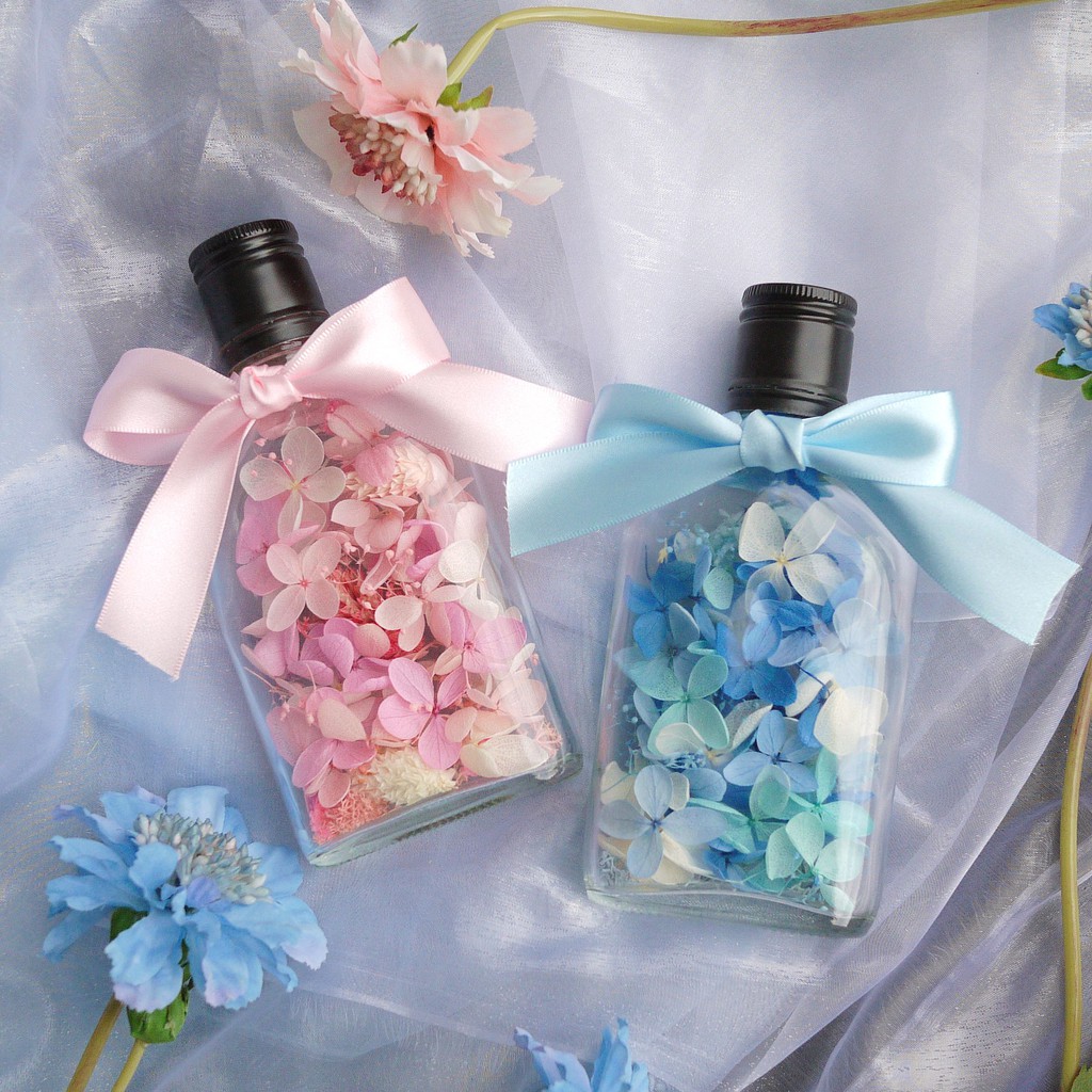 伊登花室 粉藍復古玻璃瓶 不凋花 酒瓶花 乾燥花  單個販售