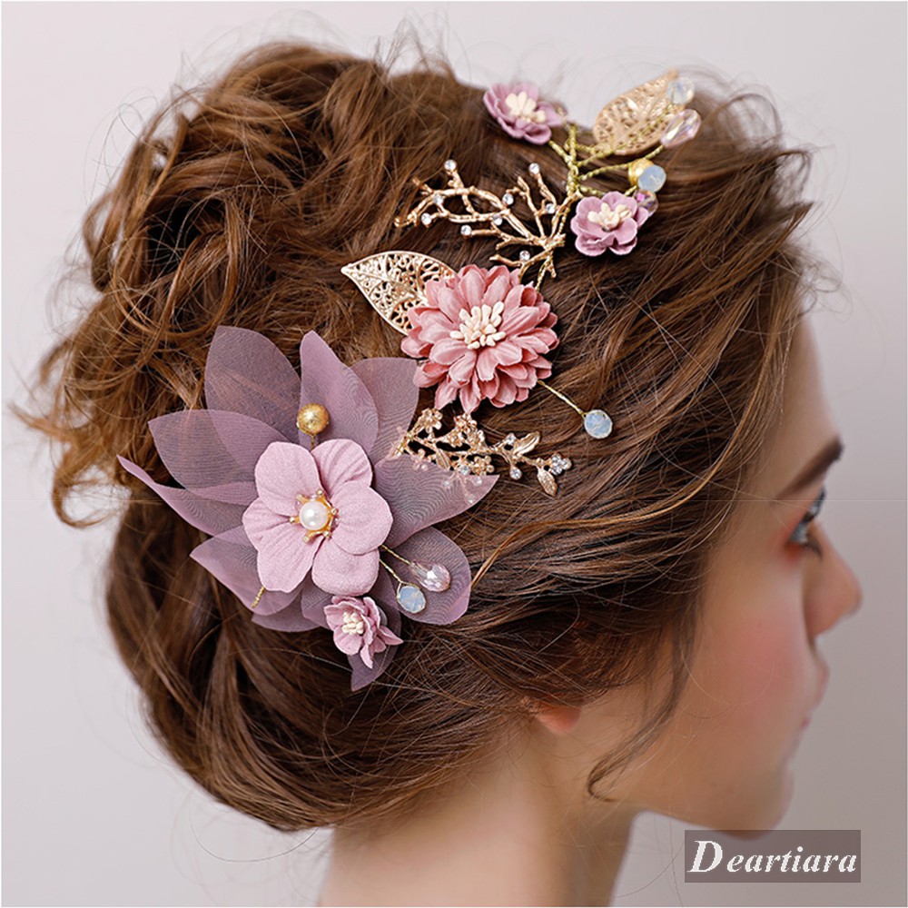 鎏金紫色絹花髮帶髮飾 女生 配飾 頭飾 造型