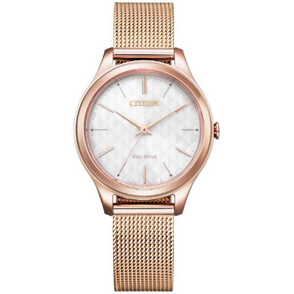CITIZEN 星辰錶 EM0508-80A 光動能天鵝菱格紋米蘭帶腕錶 / 玫瑰金+白 32mm