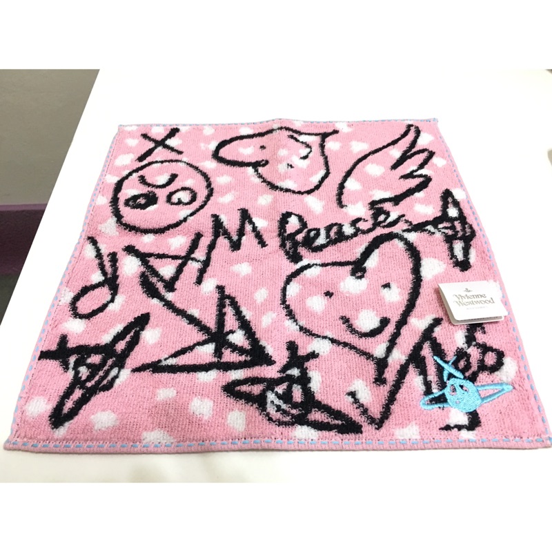 日本大阪帶回Vivienne Westwood 經典小方巾粉紅色塗鴉經典星球毛巾布手帕送禮首選情人節禮物生日禮物附包裝