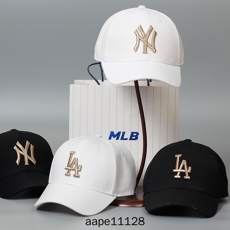 韓國mlb棒球帽男女ny帽子新款洋基隊黑色白色金標la鴨舌帽潮 蝦皮購物