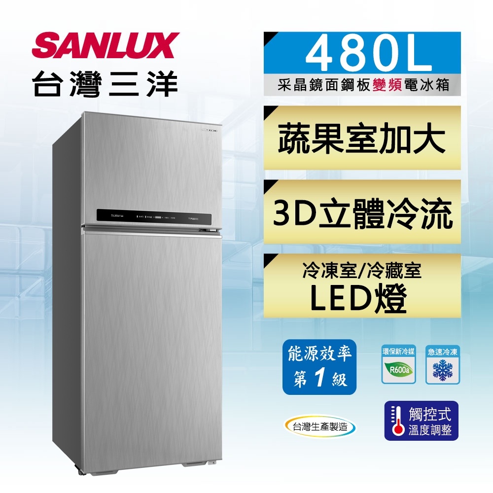 實體店面 三洋SANLUX【 SR-C480BV1B 】480公升 變頻雙門電冰箱 一級能效