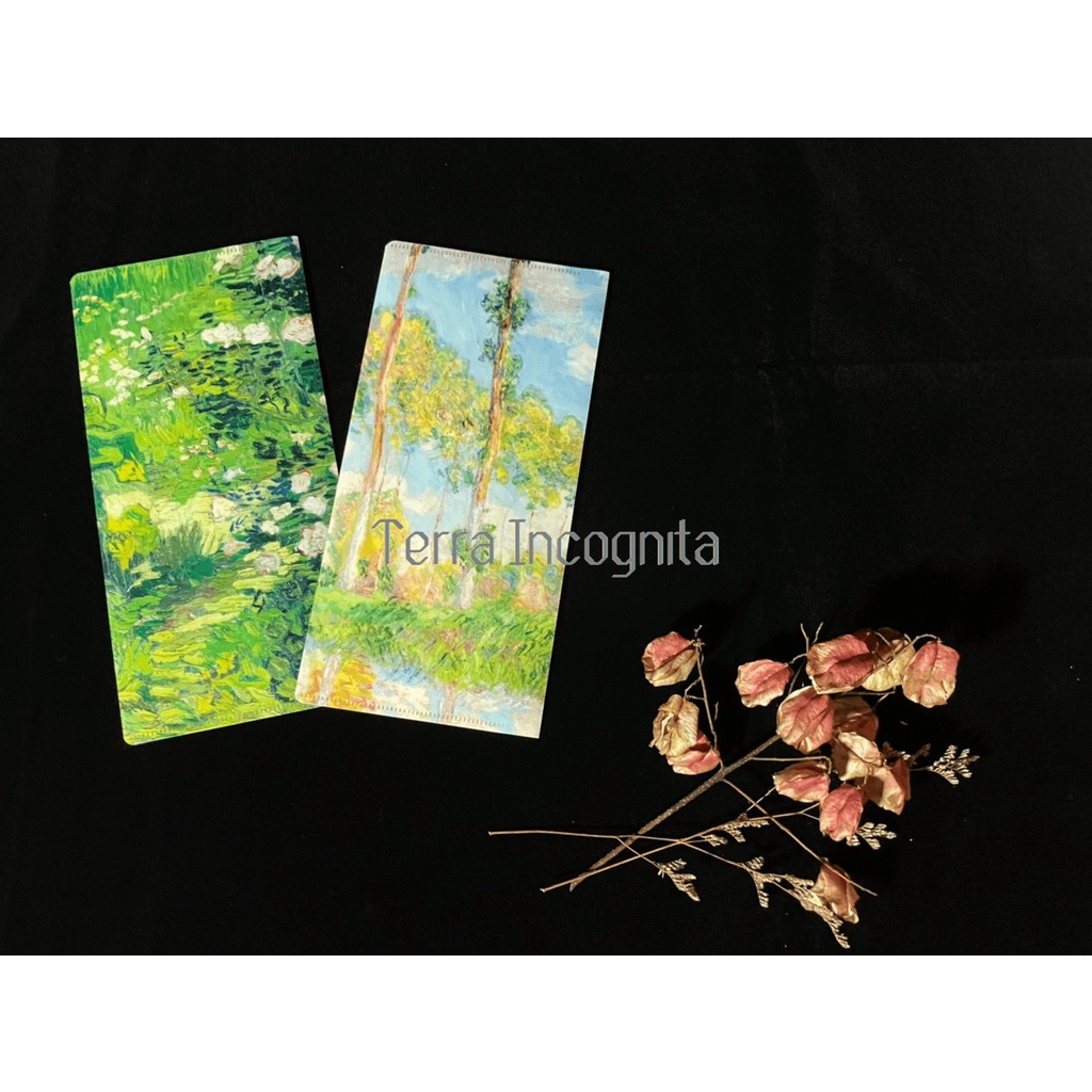 文件夾 莫內 Monet 梵谷 Van Gogh 陽光下的楊樹 盛開的玫瑰花叢 正版 進口