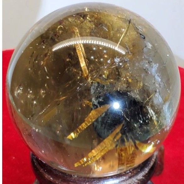 天然水晶球 鈦金水晶球 大片板鈦 帶黑色母礦 景石水晶球50mm#B26