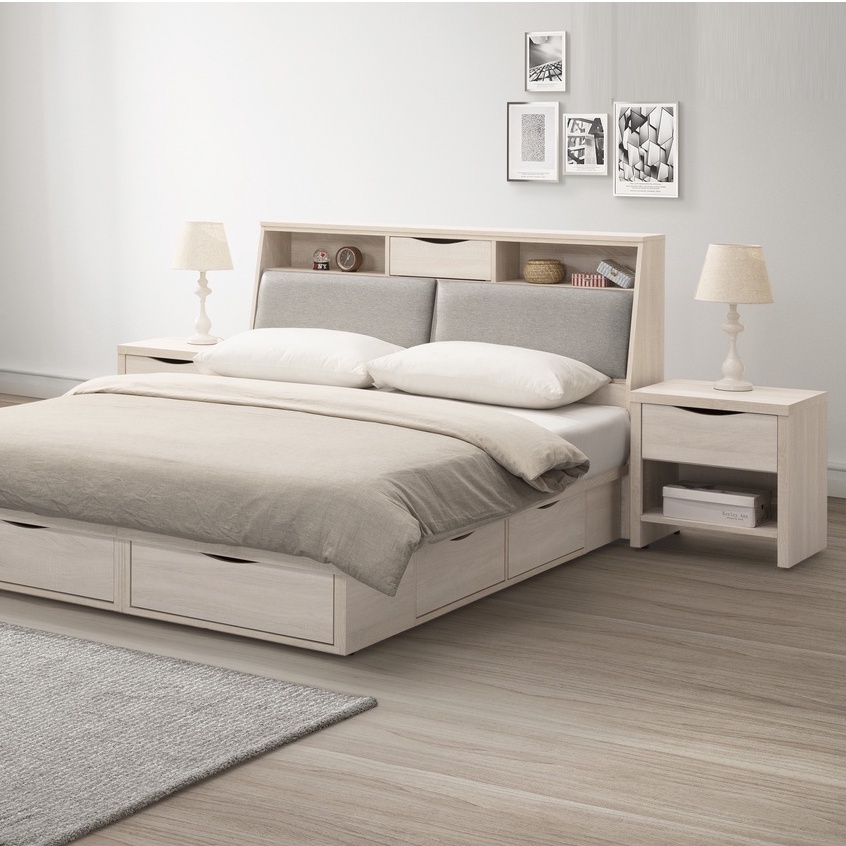 桃樂絲白橡木色5尺 6尺床頭箱 白橡木色床頭箱 可以置物 YD米恩居家生活