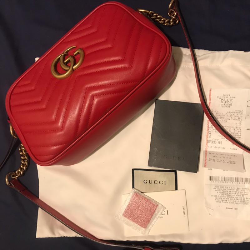 （已售）Gucci marmont 中款24公分馬夢包 紅色 相機包