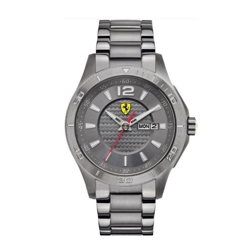 【Ferrari 法拉利】紳士質感灰面內圈設計鋼帶腕錶-鋼鐵灰/FA0830106/台灣總代理公司貨享兩年保固