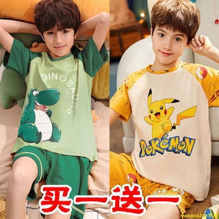 免運❤小男孩睡衣居家服 兒童睡衣男孩夏季薄款短袖小學生卡通皮卡丘男童家居服夏天套裝mococo319