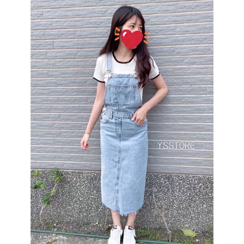 現貨l 逆齡穿搭 韓版牛仔開叉長裙吊帶裙牛仔裙 蝦皮購物