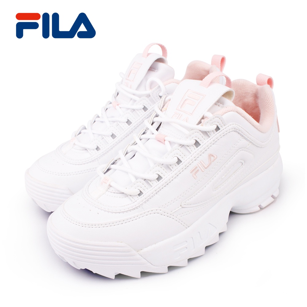 【FILA】FILA DISRUPTOR II 中性運動鞋 白/粉橘 復古老爹鞋 (4-C608V-115)
