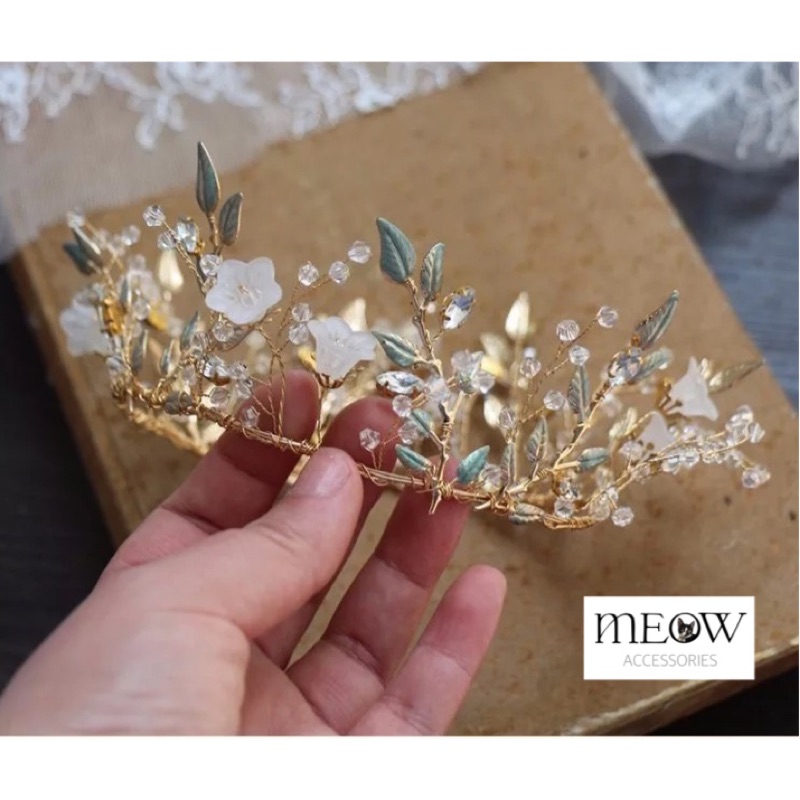 預購🐱MEOW Accessories🐱森林系復古花朵手工皇冠新娘新秘外拍飾品頭飾髮飾花圈